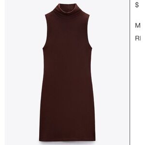 Zara Dark Brown Turtleneck Mini Dress Sleeveless